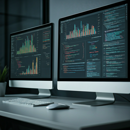 Ontwikkelaar werkt aan MS Access optimalisatie met data-visualisaties op scherm